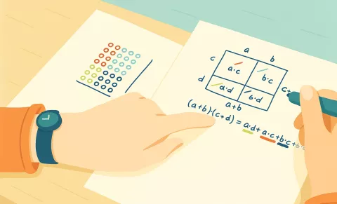 Illustration eines Lernenden der eine Rechenaufgabe löst.